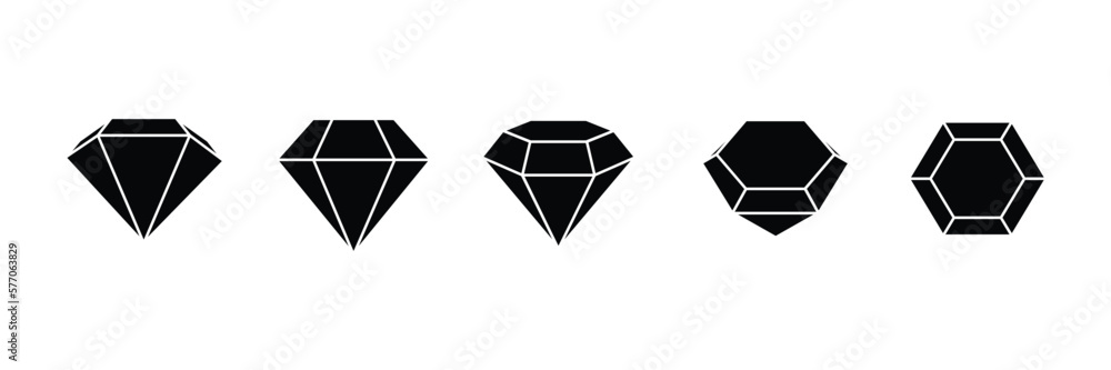 A set of diamonds (crystals) Diamonds are depicted from different angles. Black icons A set of diamonds (crystals) Diamonds are depicted from different angles. Black icons