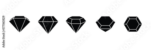 A set of diamonds (crystals) Diamonds are depicted from different angles. Black icons