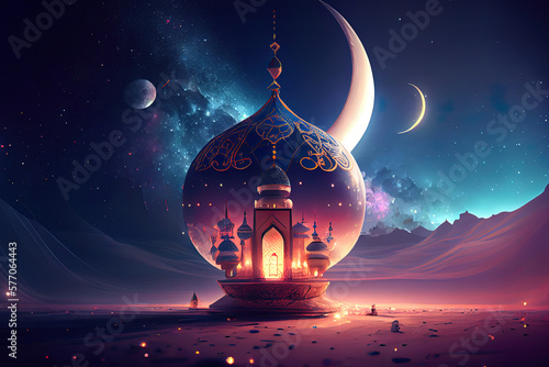 Concept of Ramadan Kareem, space for text. Generative Ai