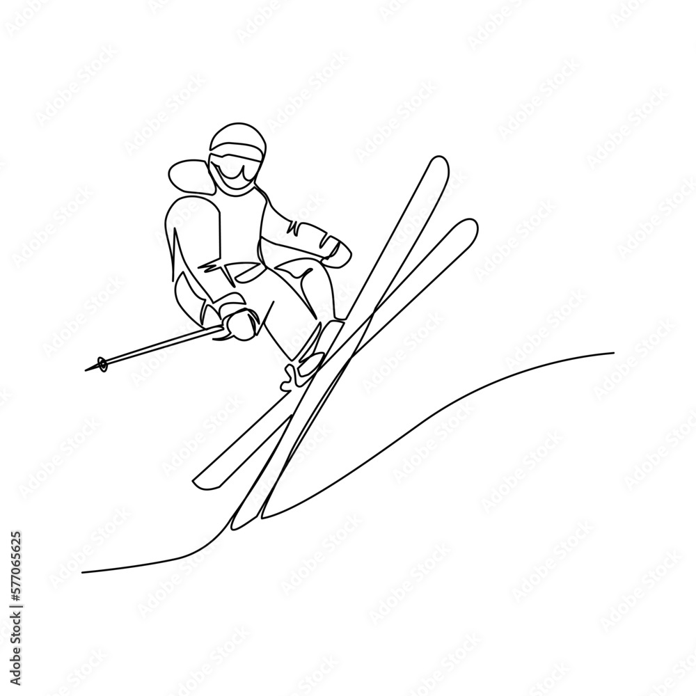 Fototapeta premium Skier vector illustration drawn in line art style