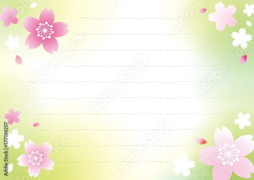 春の便箋　桜　グリーン