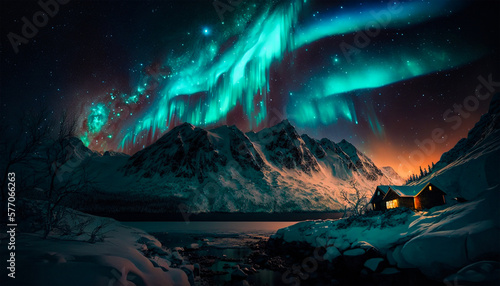 Amazing aurora borealis home mountain Star Starry sky  © AnnaMama