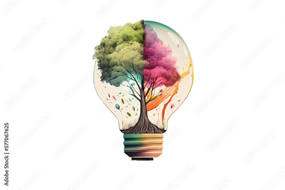 A Beautiful Illustration of a Tree Inside a Light Bulb in Bright Modern Colors. Generative AI A Beautiful Illustration of a Tree Inside a Light Bulb in Bright Modern Colors. Generative AI