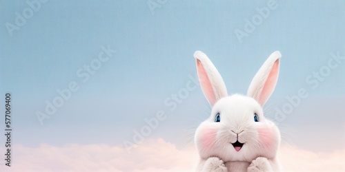 cute animal pet rabbit or bunny white color smiling and laughing isolated with copy space for easter day © Meow Creations