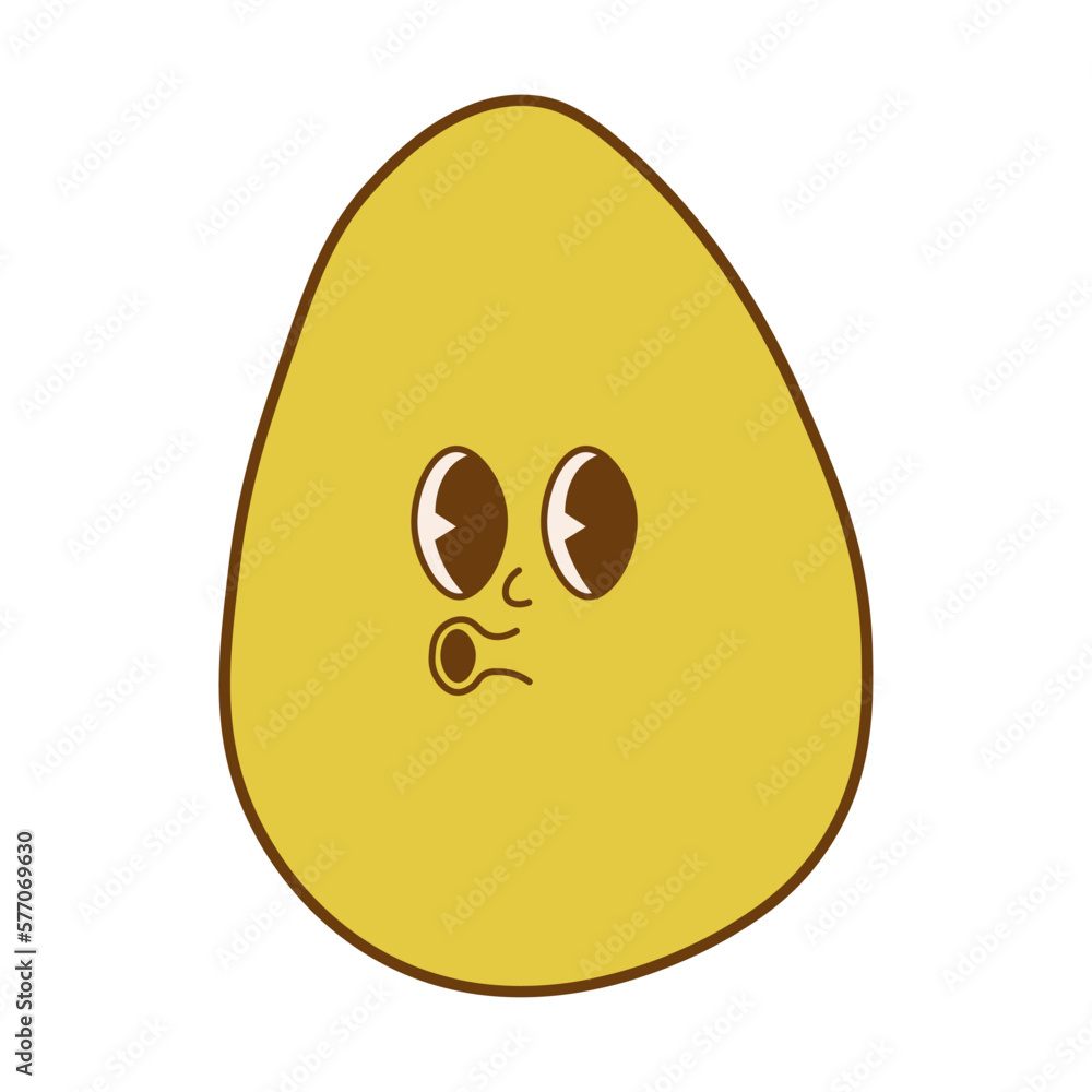 Fototapeta premium Trendy groovy Easter egg sticker. Happy Easter Day. Funky happy egg character in trendy retro 60s 70s style