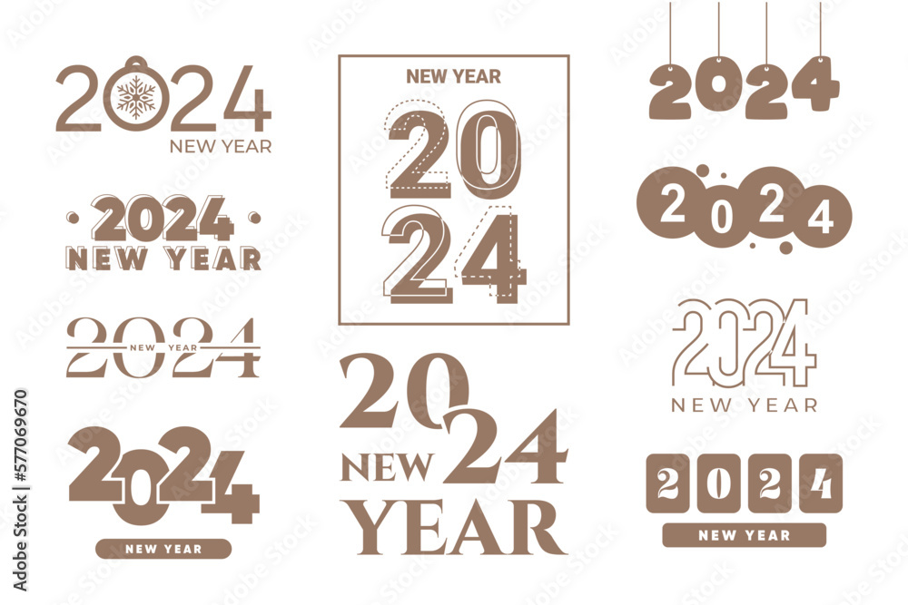 2024 new year logo text design set. 2024 number design template