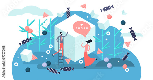 Sugar illustration, transparent background. Flat tiny sweet taste product person concept. Delicious dessert ingredient for cakes, chocolate, snacks and candy. Unhealthy nutrition diet.