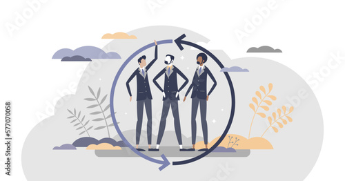 Teamwork partnership as business collaboration assistance tiny person concept, transparent background. Confident leaders connections for professional help in company project work illustration.
