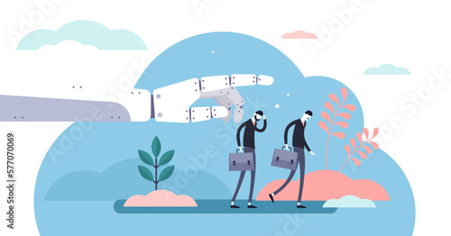 Unemployment illustration, transparent background. Flat tiny job loss scene person concept. Career crisis or kick from work process visualization.