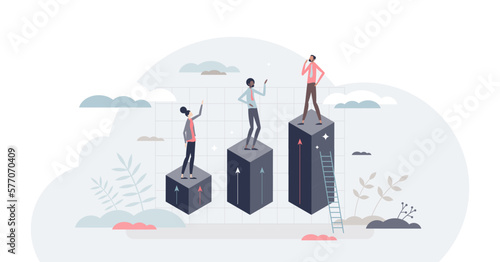 Growing competence and professional skill or ability improvement tiny person concept, transparent background. Career development and potential growth illustration.