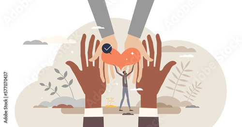 Hope and support with giving heart for sharing and caring tiny person concept, transparent background. Community love and support with safety, donation or social awareness illustration.