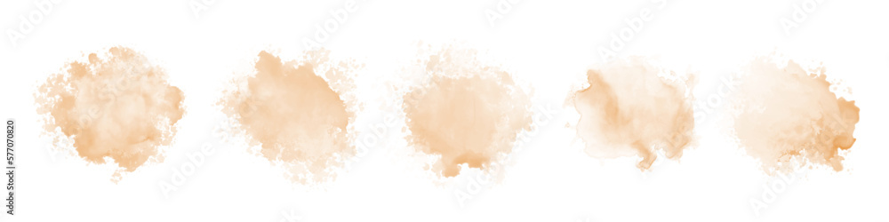 Peach watercolor splash on white background. Vector brown watercolour texture. Ink paint brush stain. Watercolor pastel splash. Peach water color splatter on light background