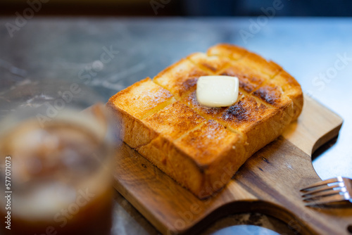 Delicious buttered toast on a plate