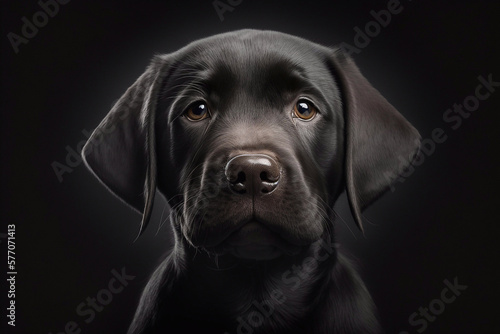 Portrait of a black labrador retriever puppy. Generative AI © AIproduction