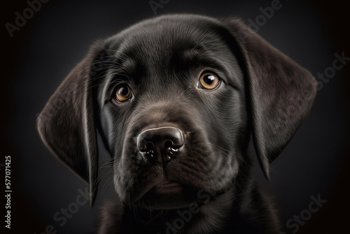 Portrait of a black labrador puppy. Generative AI