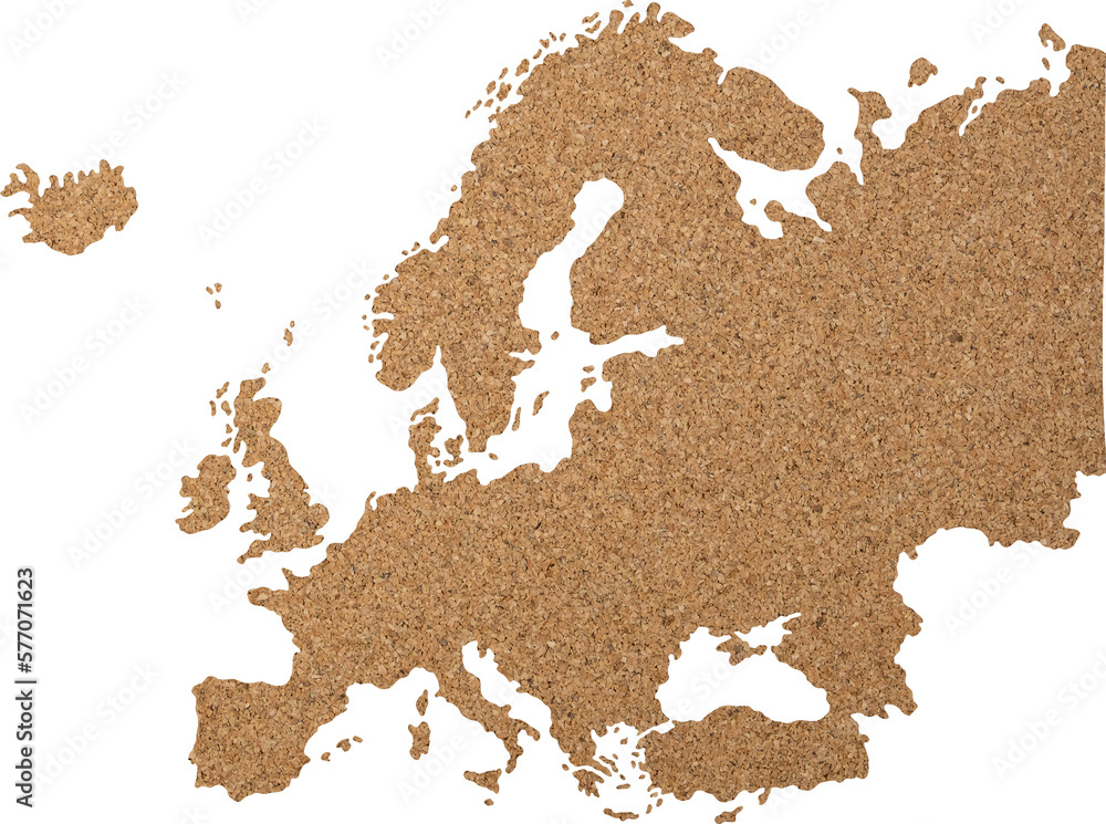 Europe map cork wood texture cut out on transparent background. Stock ...