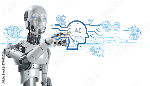 Robot touching computer digital screen