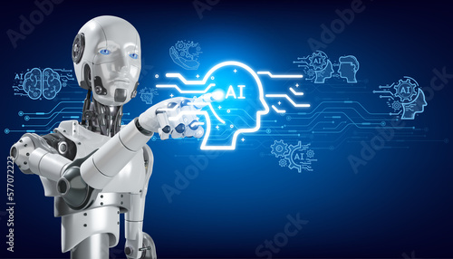 Robot touching computer digital screen