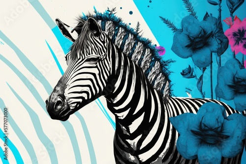 Desiring to improve one s situation through daydreaming. A zebra like animal with a unicorn s blue flowers and a pink background  as an alternative to the traditional zebra. Void  or empty space. Cont