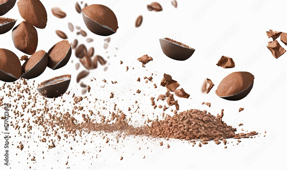 Obraz premium a pile of nuts falling into a pile of ground nuts. generative ai