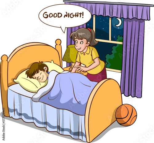 sleepy yawning kids and parents good night cartoon vector