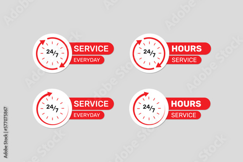 Everyday 24  7  hours service assistance label with clock.