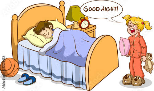 sleepy yawning kids and parents good night cartoon vector