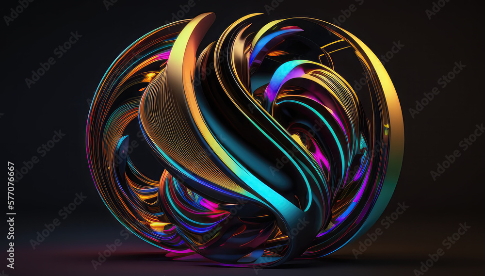 Holographic liquid color texture with foil effect abstract sphere hole ring shape dark background. Holographic iridescent backdrop. Pearlescent gradient design. Rainbow metal. Generative ai