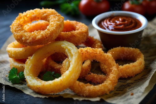Onion Rings served with ketchup