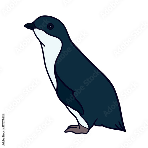 Cute dark blue penguin standing on white background