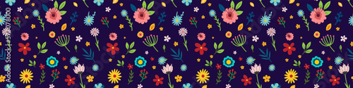 Spring floral pattern on dark blue background. Vector set of spring flowers for your design. Vector EPS 10 © The Best Stocker