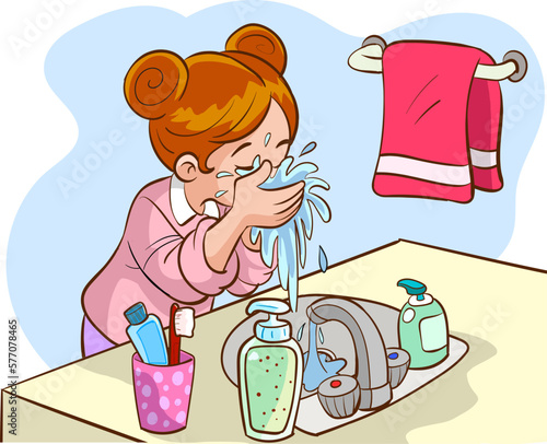 child washing face cartoon vector