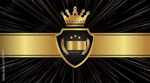 golden shield with ribbon, black and gold label with ribbon, luxury gold and black exclusive premium vip card for club members only, vip pass casino cadr, vip invitation