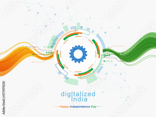 15th August Happy Independence Day & 26 january republic day of India, tricolour with Digital technology india