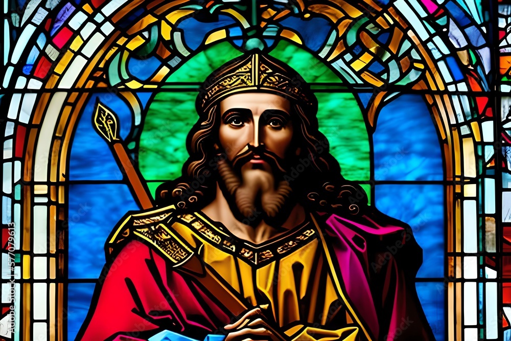 Stained glass of Ten commandments and Jesus. Generative AI