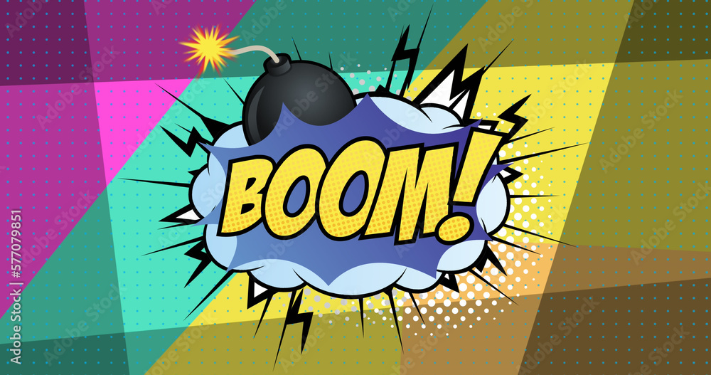 Image of boom text on colourful background
