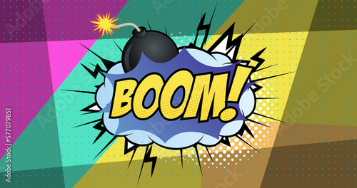 Image of boom text on colourful background