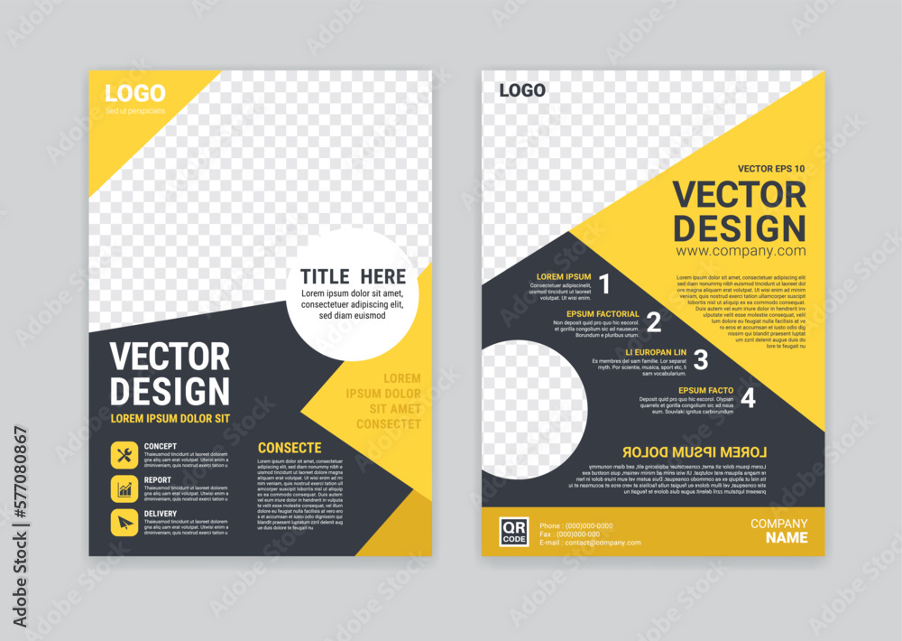Yellow geometry brochure, flyer, leaflet design template vector design. Layout template in A4 size Yellow geometry brochure, flyer, leaflet design template vector design. Layout template in A4 size