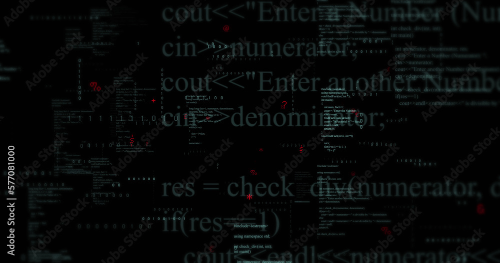 Image of binary coding and data processing on black background Image of binary coding and data processing on black background