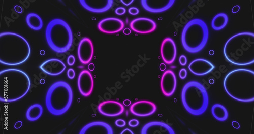 Image of pink and purple neon light circles flickering on black background