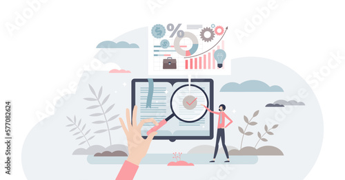 Business dictionary with information how develop company tiny person concept, transparent background. Educational explanation for businessman with financial and economical terms.