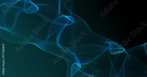 Image of blue digital mesh waving on blue background