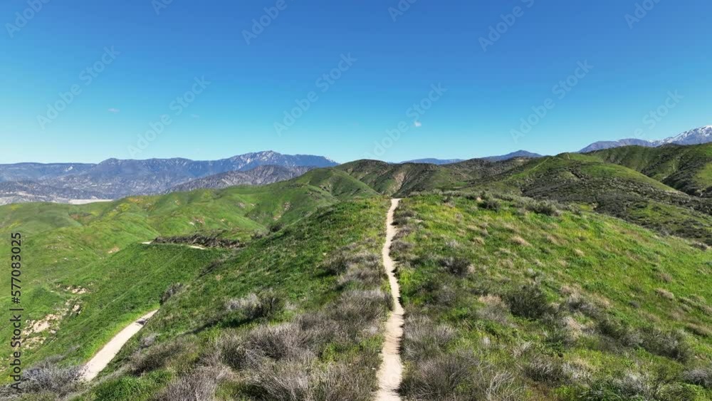 An Aerial Drone View of Crafton Hills with the Trails in Yucaipa, California in Spring after a Wet Rainy Winter An Aerial Drone View of Crafton Hills with the Trails in Yucaipa, California in Spring after a Wet Rainy Winter