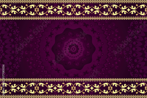 Vector vintage frame with golden pattern and mandala on a dark purple background