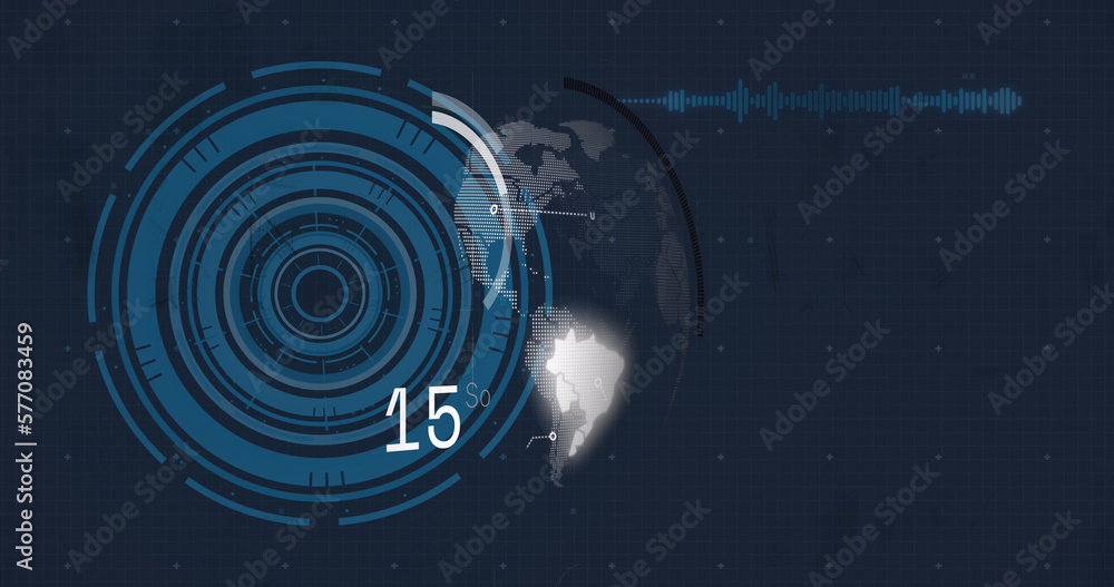 Fototapeta premium Image of data processing and globe on black background