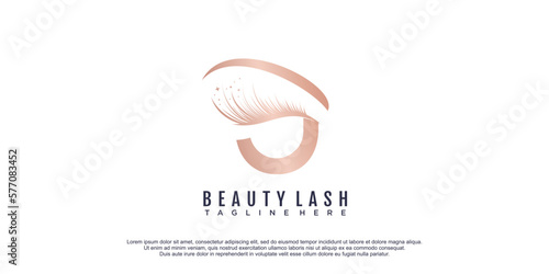 Beauty lashes logo with initial letter U concept and unique style design premium vector