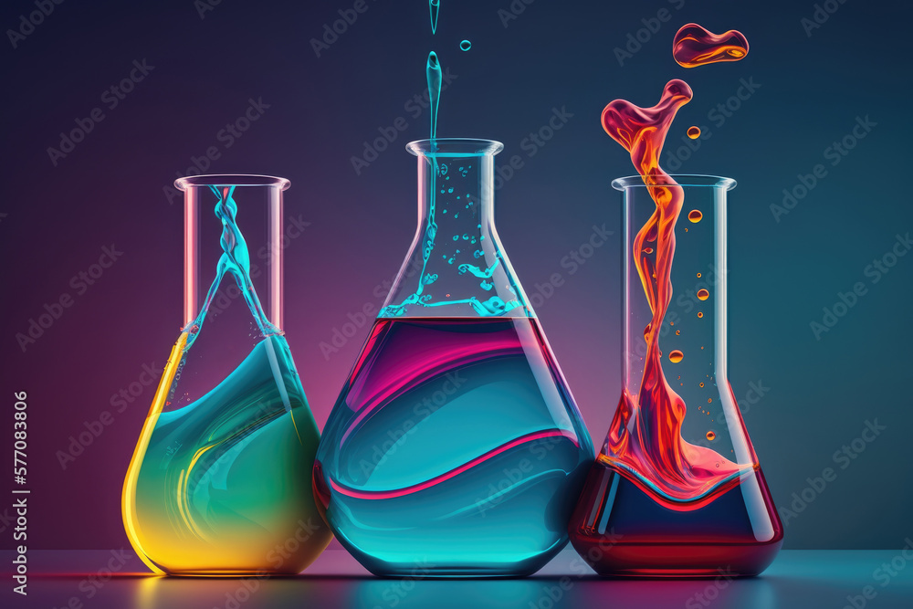 Set of laboratory glassware, chemistry lab equipment glass, chemical laboratory, science, illustration, Generative AI - obrazy, fototapety, plakaty 