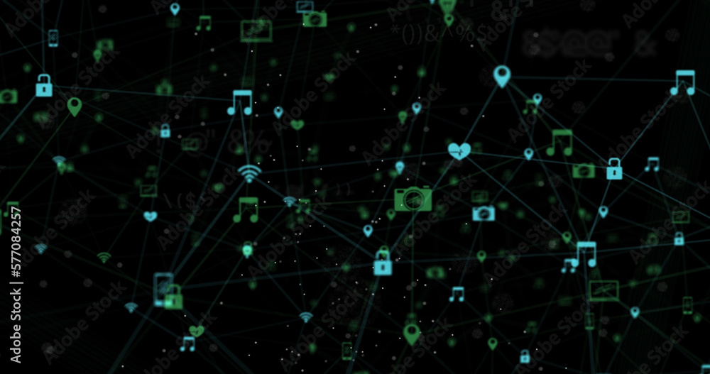Obraz premium Image of globe of network of connections with icons and symbols