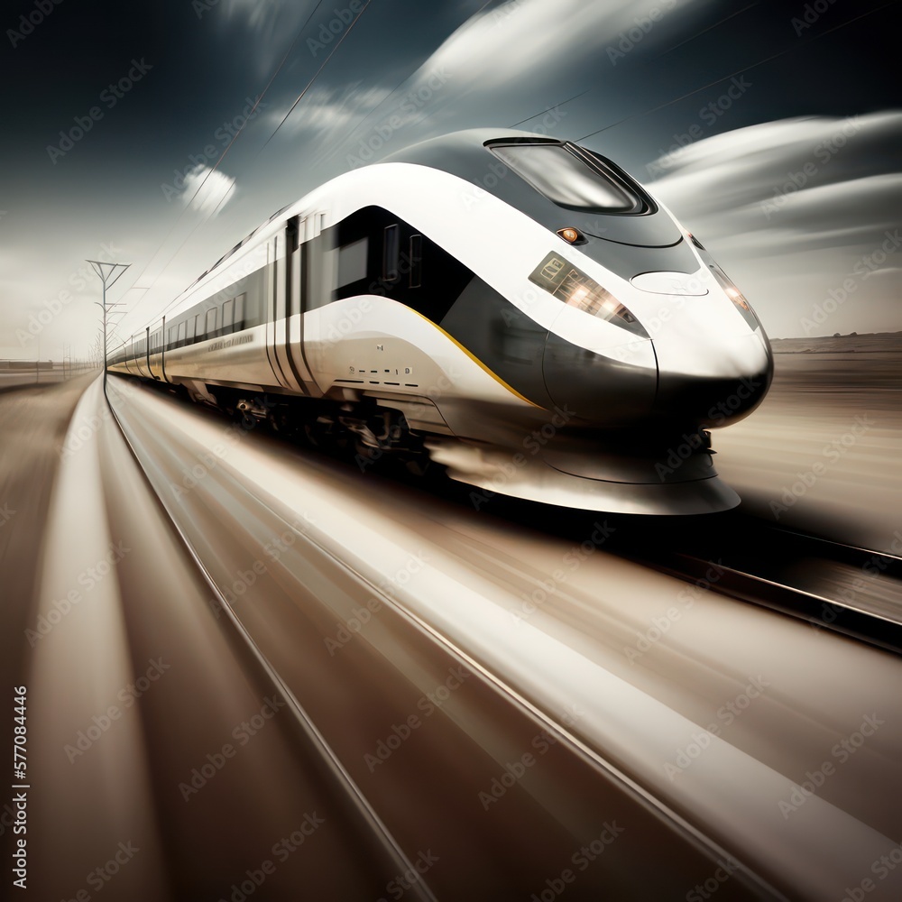 High speed train with motion blur effect. Generative AI.