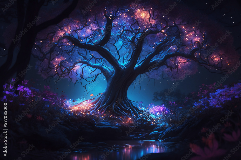 Fototapeta premium fantasy glowing forest at night
